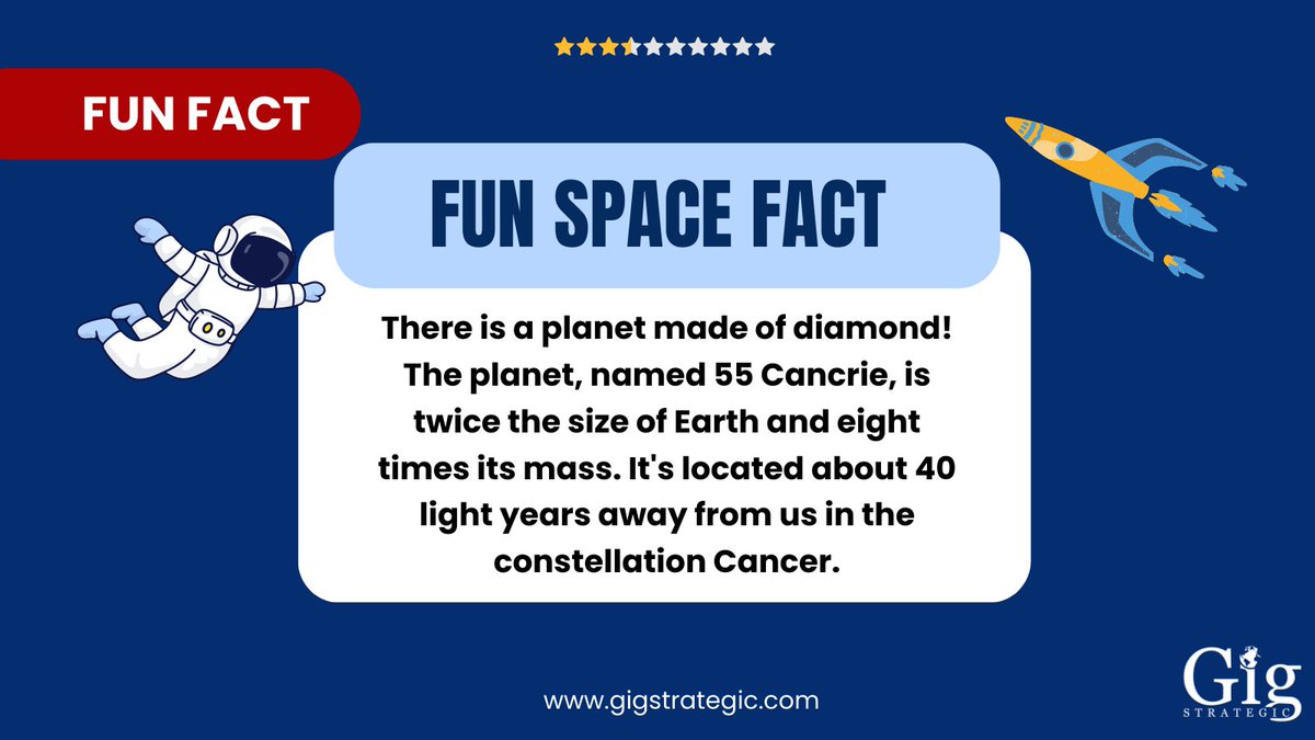 GigStrategic's tweet image. Here&apos;s your Space Fun Fact of the week: There is a planet made of Diamond! 
.
.
.
#spacefunfact #marketing #socialmedia #GigStrategic #facts