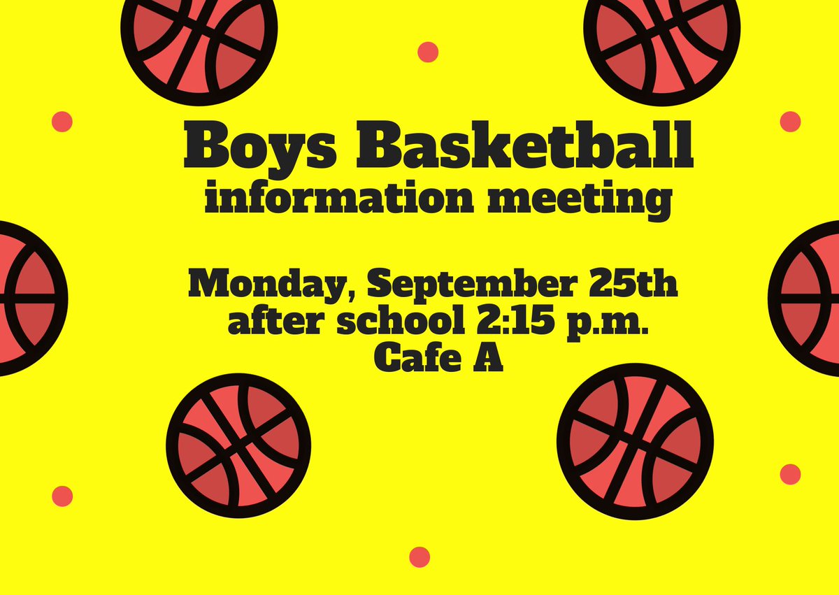 All Students interested in trying out for the Boys Basketball team must attend the informational meeting on Mon., 9/25 after school in Cafe A. If you play a fall sport and can not attend the meeting please stop by the Athletic Office before Tuesday to sign up.