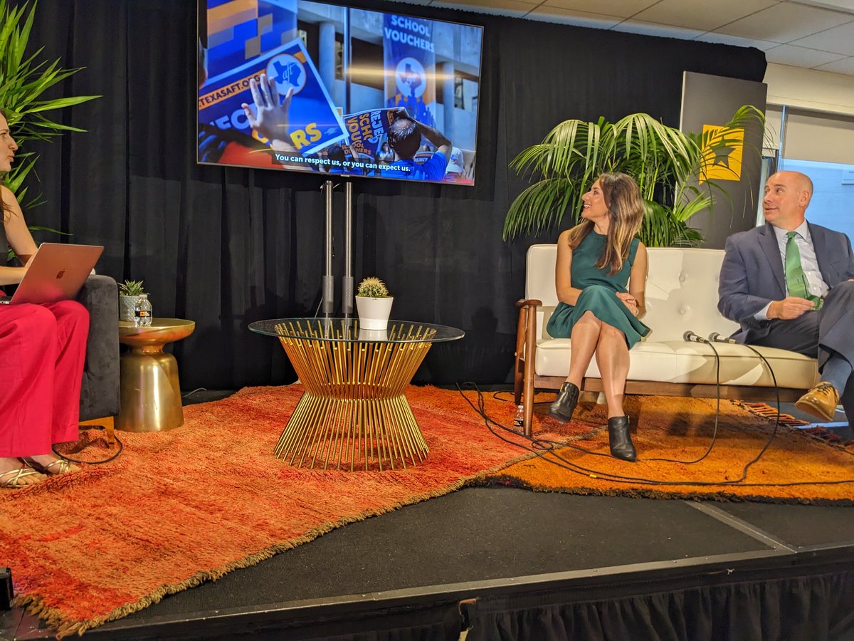 TexasAFT's tweet photo. Proud to be a sponsor of the #TribFest23 recording of the Teaching Texas podcast with @GinaForAustin &amp; SBOE Chair Keven Ellis. 

Let's talk about #TxEd curriculum and textbooks ... https://t.co/PjjaIC0PO3
