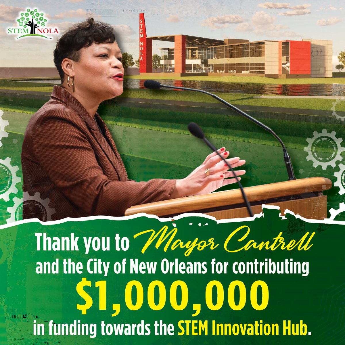 STEMNOLA's tweet photo. Thank you to @MayorCantrell and the @Cityof NOLA for contributing $1 million in funding towards the construction of our STEM Innovation Hub! Your support is a critical component of carrying out our mission. 
MAJOR WIN! 💪 Thank you! https://t.co/uKO3OlWoWq
