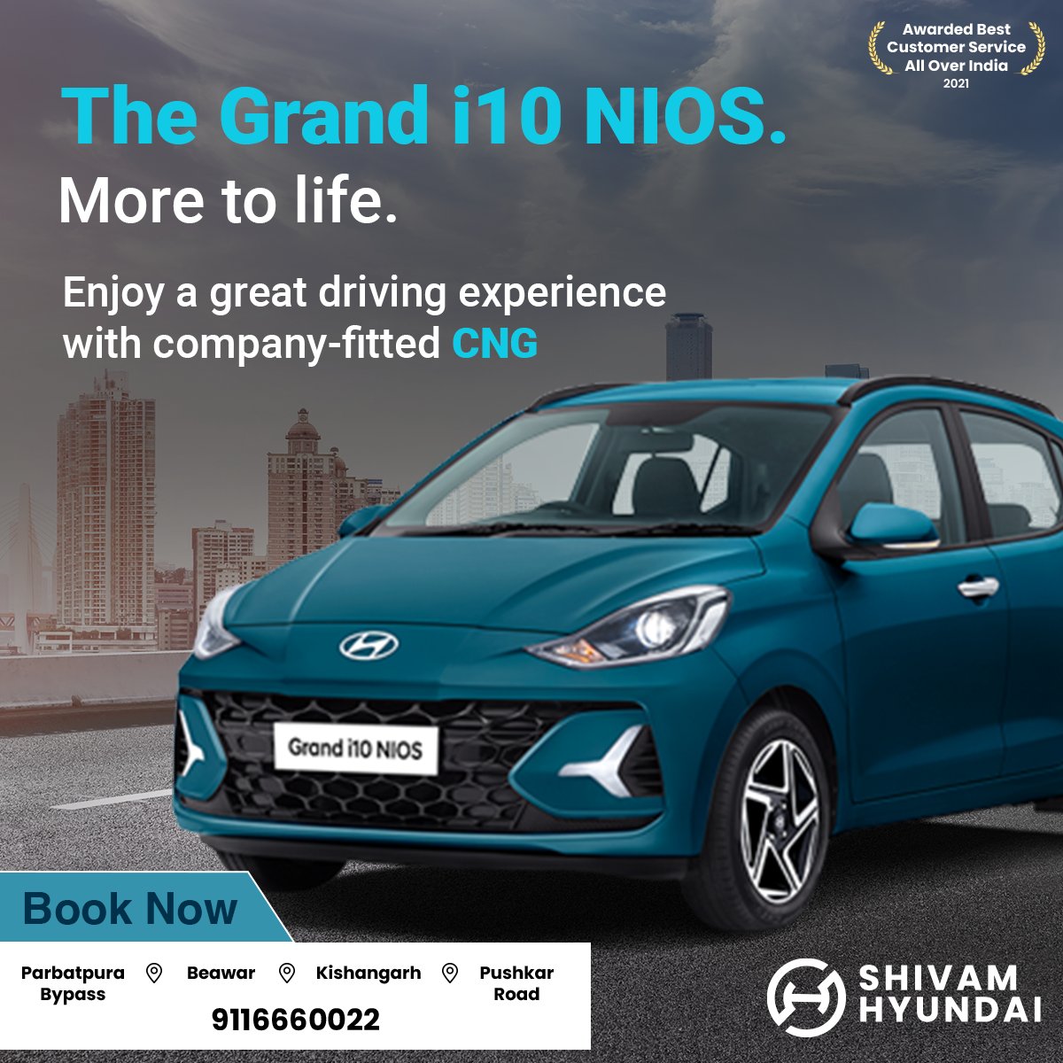 The new #Grandi10NIOS offers an exciting drive as it features RDE-compliant, powerful, eco-friendly powertrains and superior CNG tank capacity for a better driving experience.

What are you waiting for? Book yours now with #ShivamHyundai!

📞+91 9116660022.

#Hyundai #i10NIOS