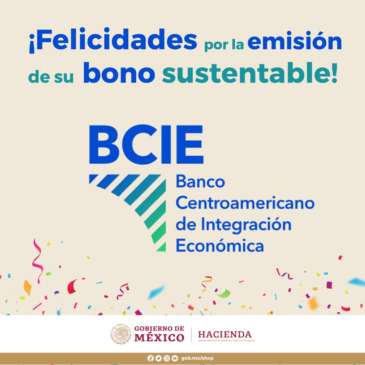 ¡Felicidades al <a href="/BCIE_Org/">BCIE</a> por su exitosa colocación de 5,000 millones de pesos en el mercado de bonos sustentables de México! 

Agradecemos la confianza de emisores internacionales que utilizan nuestro mercado local y su participación histórica en nuestro mercado financiero.