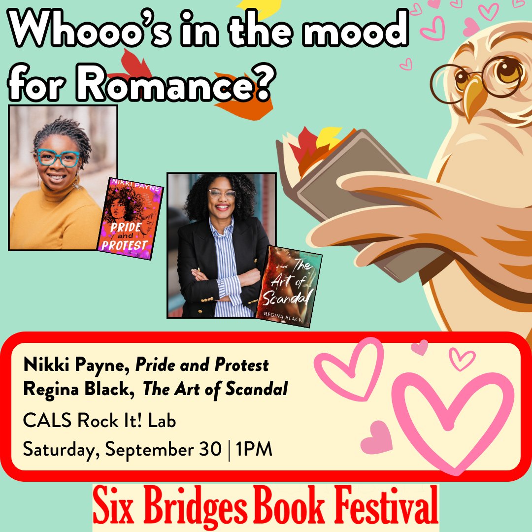 Don't miss @NikkiPayneBooks, author of 'Pride and Protest,' and Little Rock's own @reginablkwrites, author of 'The Art of Scandal,' at the 2023 Fest in downtown #LittleRock. Tag a friend who's a Romance reader and plan to be at the Rock It Lab! on Sept 30! cals.org/six-bridges-bo…