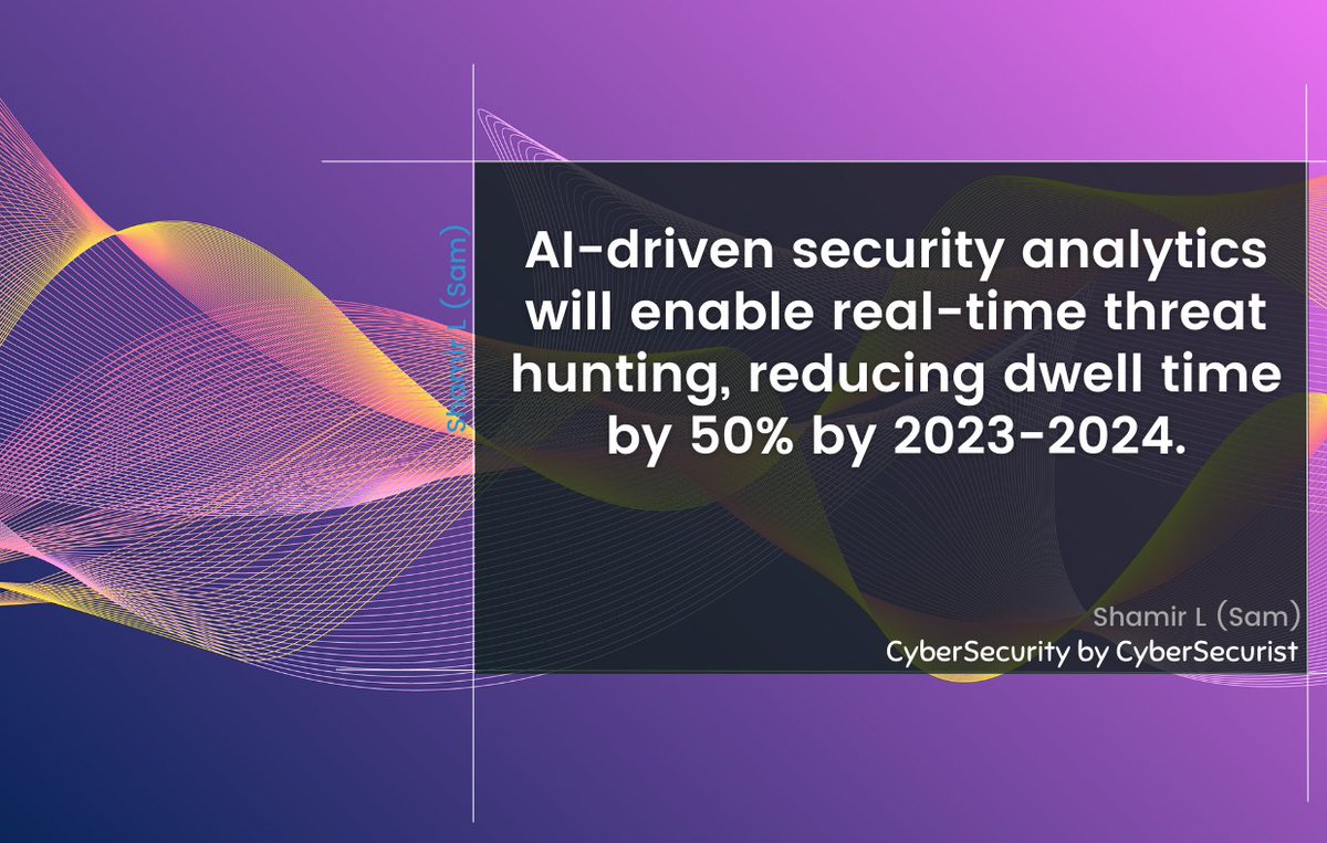 ShamirLalani's tweet image. AI-driven security analytics will enable real-time threat hunting, reducing dwell time by 50% by 2023-2024.

#securityanalytics #AIsecurity #threathunting #dwelltime #realtimeanalysis #AI