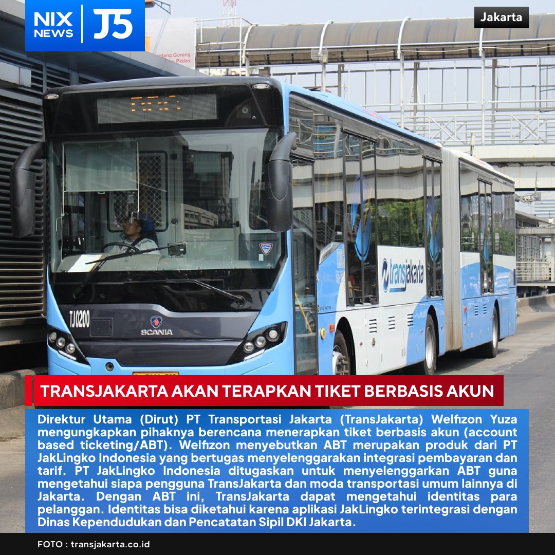 jalur5_'s tweet photo. PT TransJakarta akan berencana menerapkan sistem tiket berbasis akun (Account Based Ticketing/ABT). Direktur Utama TransJakarta, Welfizon Yuza menjelaskan : "Kenapa muncul inisiatif ABT? Selama ini yang naik TJ itu sebagian besar menggunakan kartu uang elektronik kita nggak tau siapa yang naik

“Misalnya X naik pakai kartu Jakcard atau JakOne tapi pada saat tapping Qreader kita kan nggak kebaca, yang kebaca nomor kartu tapi nomor kartu ini siapa, kita nggak tahu,” katanya, Selasa (19/9), sebagaimana dilansir dari https://t.co/oJWcqnzjeb.

Pada ABT ini, pelanggan nantinya akan memasukkan NIK pada aplikasi JakLingko sehingga data pengguna seperti alamat, usia dan riwayat perjalanan dapat terbaca.

Dengan adanya sistem ABT ini, ada banyak hal yang bisa dikembangkan. Mulai dari profilling pelanggan, pendapatan di luar tiket atau farebox, pengembangan rute dan sebagainya.

Meski begitu, akan ada perbedaan tarif bus TransJakarta dan disesuaikan berdasarkan status ekonomi dan KTP domisili dengan harapan agar subsidi transportasi dapat tepat sasaran. 

Kebijakan ini berlaku untuk warga dengan KTP DKI Jakarta. Sedangkan, warga non-KTP DKI yang masuk dalam kategori menengah ke bawah mengikuti kebijakan Pemerintah Provinsi. 

sumber : https://t.co/oJWcqnzjeb