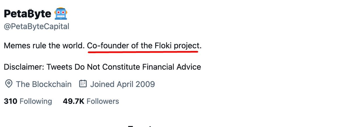 100bviking's tweet photo. ON PETABYTE, HIS ROLE IN #FLOKI AND HIS LATEST FUD ATTACK

The respected crypto sleuth @zachxbt recently released the following thread about Petabyte:

https://t.co/Bor2cj80WL

It’s been almost two weeks since ZachXBT’s thread, and Petabyte hasn’t addressed any of the claims in that thread. Instead, he is trying to divert attention from it by attacking Floki.

I am necessitated to write this post because Petabyte has repeatedly claimed to be a “Floki co-founder,” publicly and privately, and he has leveraged this claim in a way that could negatively impact the project.

Petabyte’s “Floki Co-Founder” Claims…

This is his Twitter/X bio from a few months ago:

This is a tweet he published in March (which is still live btw!):

(https://t.co/JErDvnHFNz)

While the official Floki pages have released a statement establishing that Floki does not have a co-founder in the hopes that this would deter him, this behavior has instead persisted. 

You can find a screenshot from @ZachXBT’s thread showing Petabyte claiming responsibility for Floki's success as "one of the co founders behind Floki" when he pitches himself to these projects:

https://t.co/Q63RDBpahF

As you can see from Zach’s thread, he requests a percentage of supply from these projects and promises a market cap of "$100m just as a first initial target" and a "chance of reaching $1bn" because they have him on board. He then tweets about these projects, often throwing out arbitrary market cap targets for them, then he proceeds to dump the tokens their team gave him shortly after. 

He also publicly denies having been paid by these projects, as seen in this conversation with @IncomeSharks:

(He claims this particular position isn’t a paid one, lied that he was never paid by Floki (he received a salary until he left), and insinuates that he has promoted all the projects he has promoted because he “just love building with successful projects” and that “success is the true reward, not money”).

I will not comment on Petabyte’s activities. ZachXBT has done a much better job than I could ever do using blockchain data and chat screenshots as evidence (as he always does, selflessly and often thanklessly!).

That said, Petabyte has escalated things by both claiming that 1) he is responsible for Floki’s success as a “co-founder” 2) that the project “threw him under the bus” by denouncing his co-founder claim and how he is leveraging this claim with other projects.

As such, I am forced to denounce these claims using clearly documented evidence going back to Floki’s start…

(cont'd)