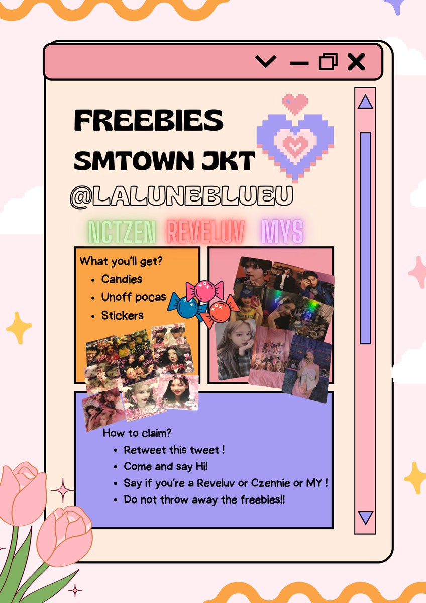 laluneblueu's tweet photo. freebies by laluneblueu #SMTOWN_LIVE_2023_SMCU_PALACE #SMTOWNinJakarta2023 nct 127 dream red velvet aespa
‼️will also be giving away some official photocard as freebies so see youu👋🏼👋🏼😙😙‼️ https://t.co/tSOwKjs6jX