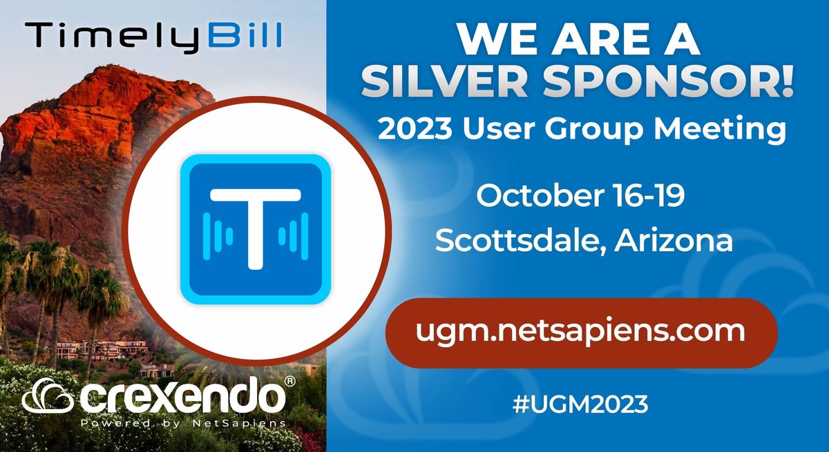 We're sponsoring Crexendo's annual UGM in Scottsdale, Oct 16-19. Chat with our team about the latest TimelyBill features that service providers are leveraging for continued success. See you in Arizona!
Details: ugm.netsapiens.com

#Crexendo #UGM2023 #PoweredByNetSapiens