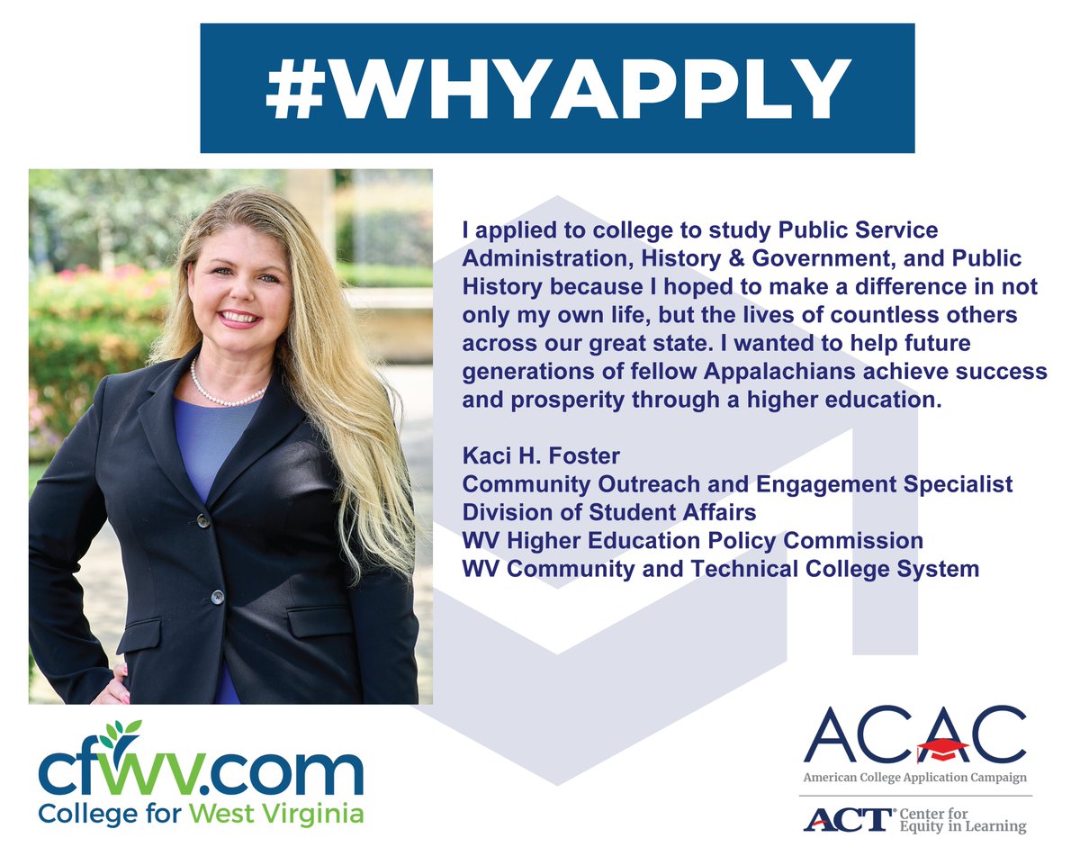 CFWV's tweet photo. Today is National #WhyApply Day! Kaci Foster shares why she chose to apply to college. https://t.co/TL2GAEUZ71