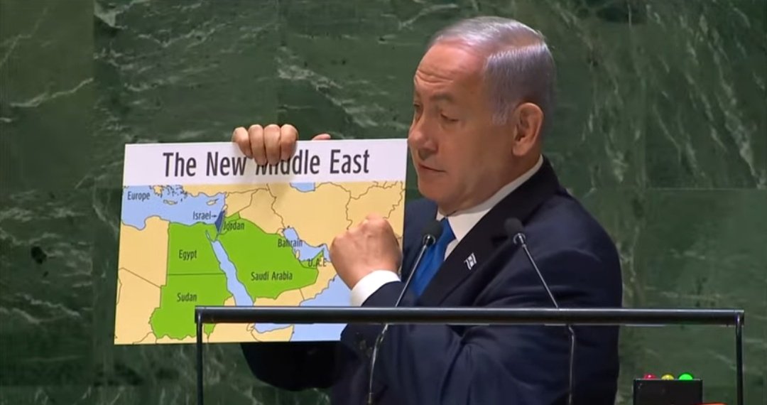 Mundo News on X: "🔴 Segurando um mapa intitulado "O Novo Oriente Médio", o  primeiro-ministro israelense, Benjamin Netanyahu, declarou na ONU que  Israel está "à beira" de um acordo de paz com