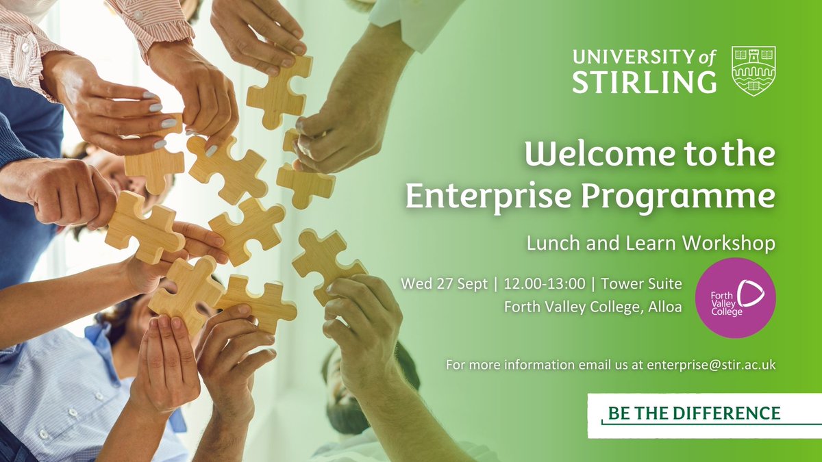 Calling all @FVCollege students, staff, and Clackmannanshire community members 📢

Join the Enterprise Team this Wednesday to find out how we can help develop and support your business #ideas, #freelancework, and broaden your skillsets 💡
📍Forth Valley College, Alloa
🗓️ 27/09/23