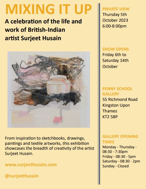 We are delighted to be hosting a very exciting exhibition this October by talented British-Indian artist Surjeet Husain. Show opens 6th to 14th October in the Penny School Gallery at our dedicated Creative Industries Centre, in the heart of Kingston. surjeethusain.com