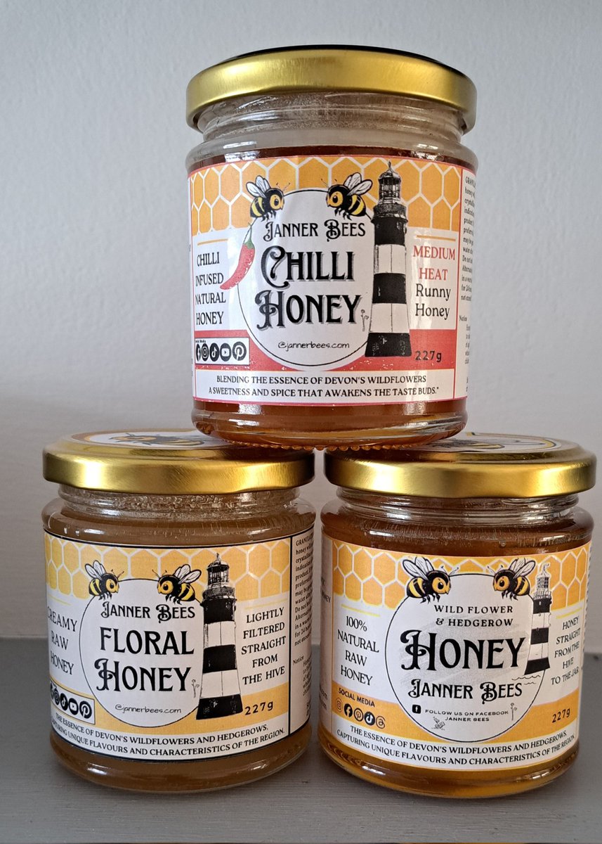 We are proudly supporting Janner Bees and will have this available to purchase at Tavistock Street Food. #chillihoney £7.99 great on your poppadoms/chips #rawhoney £6.99 #floralhoney £6.99