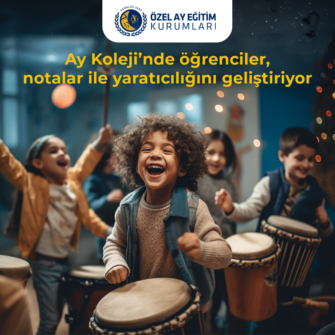 Ay Koleji'nde notalar, öğrencilerimizin hayal dünyasını renklendiriyor. 

Müziğin büyülü dünyasında özgürce dolaşmayı ve ifade etmeyi öğrenirken, her bir melodi ile kendi öyküsünü anlatıyor. Ritmi ve uyumu yakalayarak, hep birlikte harmoni içinde büyüyoruz! 🎶🌟
 
#AyKoleji