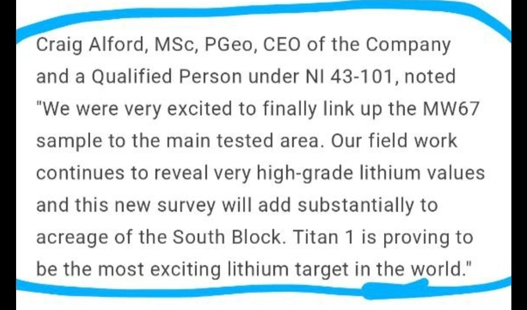 $CDSG 
#OTC you paying attention or nah? 
The highest cieling of any stock on the exchange period!
Titan 1 is proving to be the most exciting #Lithium target in the world. 
#Mining #EV #Tesla #Lithiumsearch #LithiumExploration #LithiumMining 
#battery #EvBattery #BarteryMetals