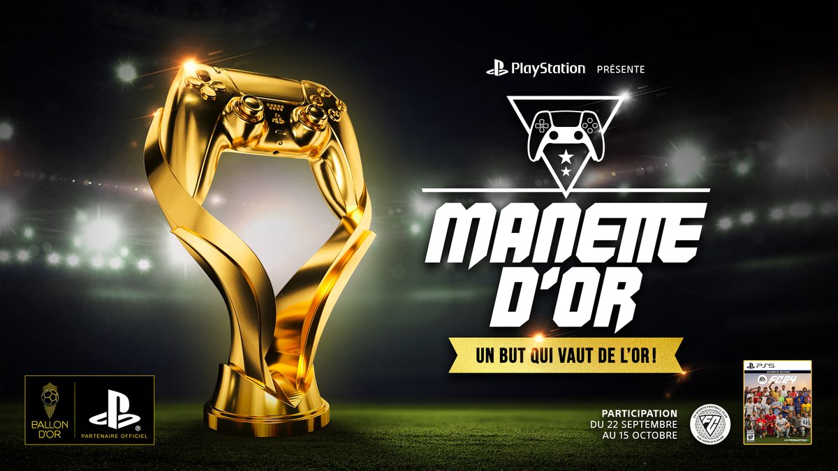 #FC24 est dispo sur PS5 et PS4, c'est le moment de tenter de remporter la #MANETTEDOR 🏆
 
🎮 Jouez dès maintenant
⚽️ Marquez vos plus beaux buts
⬆️ Partagez-les sur X avec #MANETTEDOR
🤵 Et vous participerez peut-être à la cérémonie du Ballon d'Or
