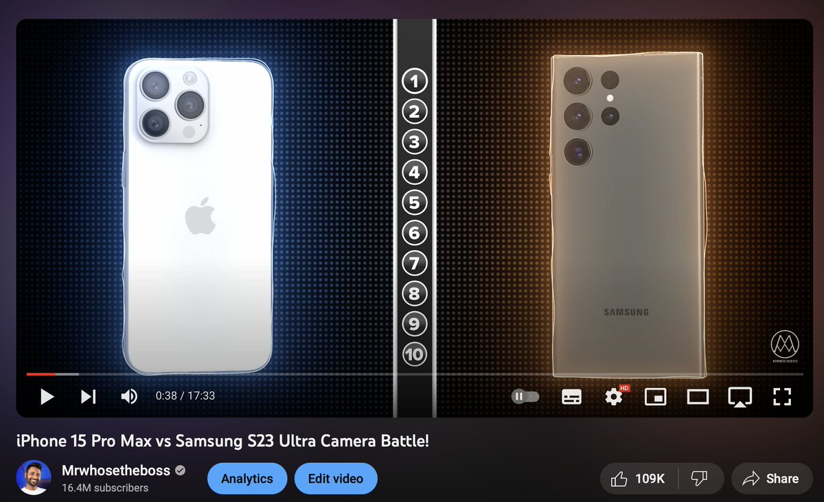 Hey all, wanted to address some comments on the recent video  

Yesterday we posted our iPhone 15 Pro Max vs Samsung Galaxy S23 Ultra Camera test.   

Some of you noticed that the software version on the Samsung seemed like an earlier software build than the latest   

(1/11)