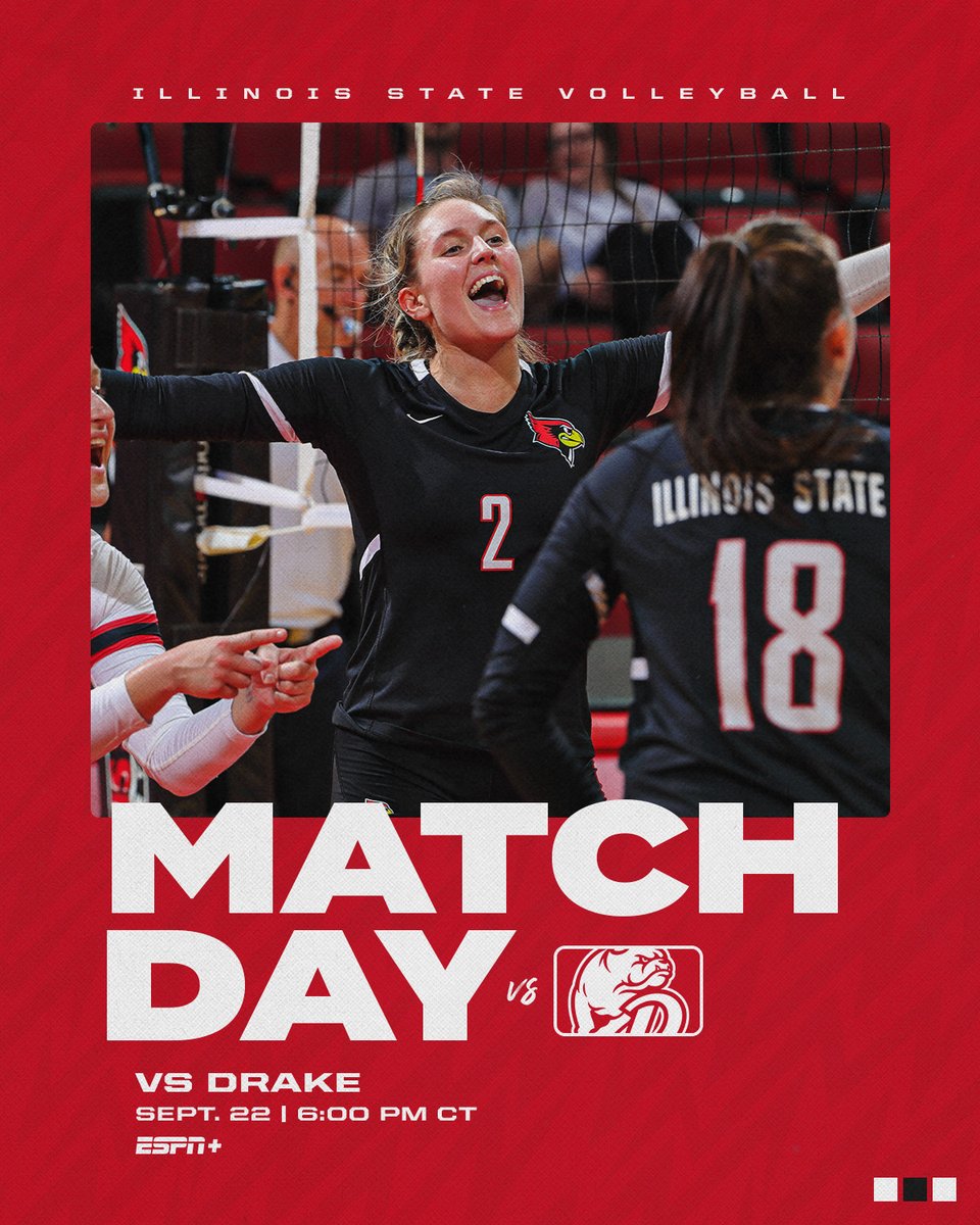 IT'S TIME FOR MVC PLAY ‼️ 

👊 Drake
⏰ 6:00 p.m. CT
👕 Shirtember Giveaway (first 250 ISU students)
🏟️ PACK THE ARENA (free admission)

🔗 linktr.ee/redbirdvb