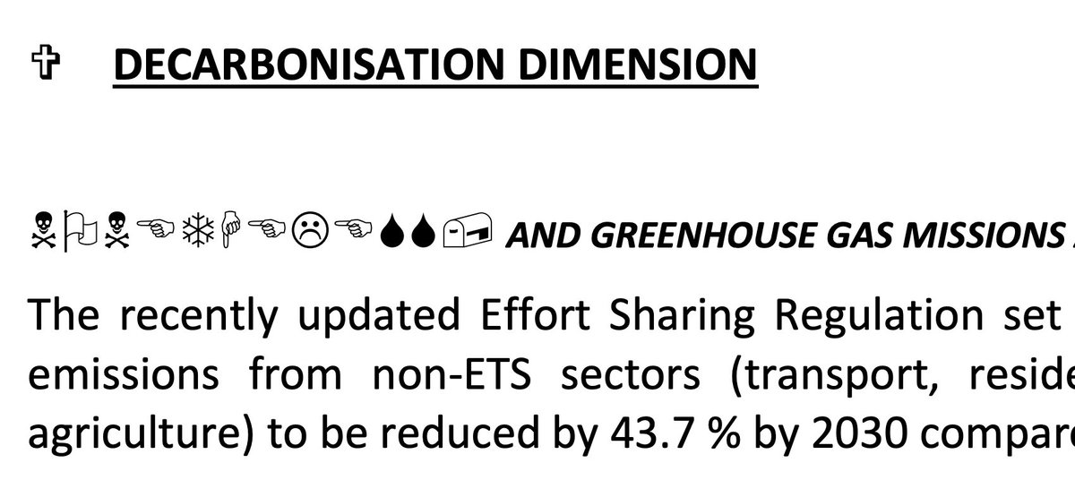 NiranjanAjit's tweet photo. the decarbonisation bit of italy's draft national energy and climate plan, submitted to the eu in july, includes emojis of two skulls, a white flag, a snowflake, a sad face and a cross https://t.co/ms2Ro0o48V https://t.co/nTpm1QNQZI
