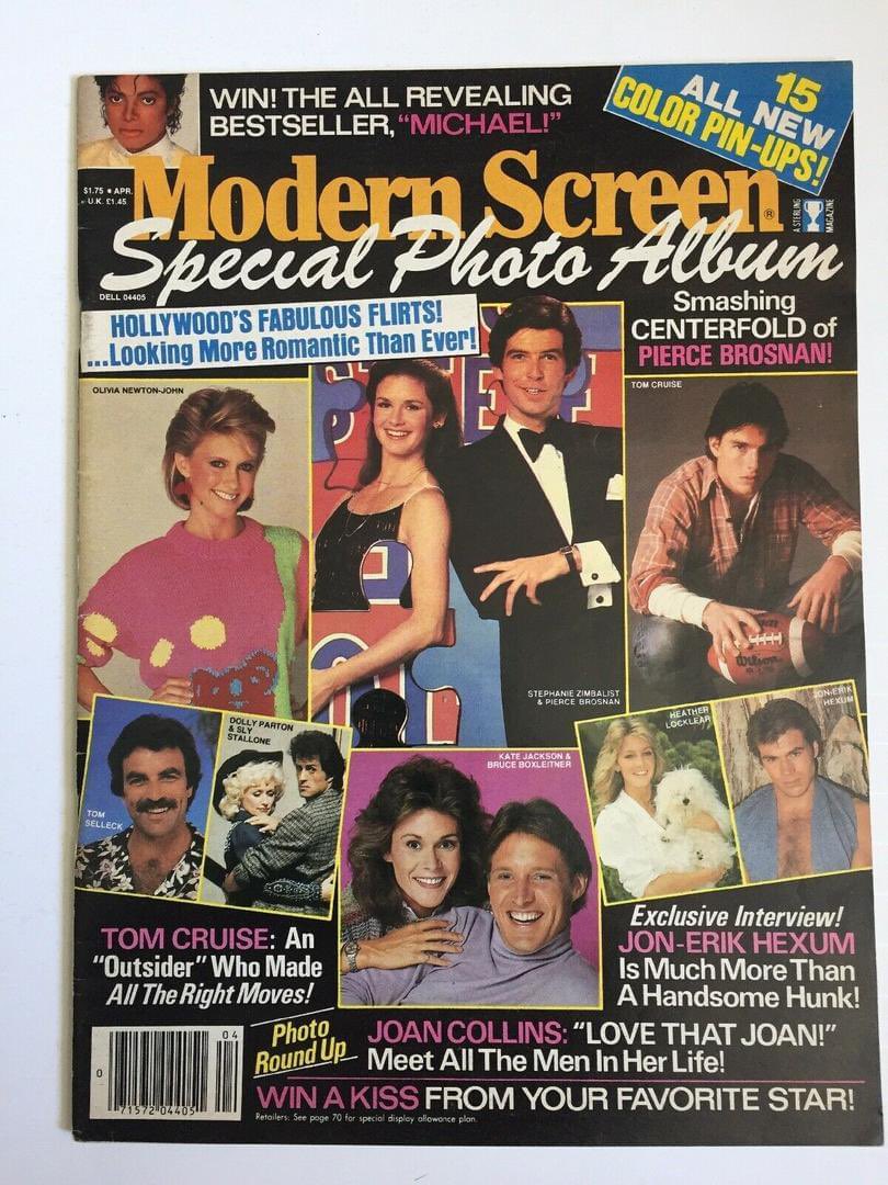Modern Screen Special Album magazine, April 1984. 
Features “Hollywood’s Fabulous Flirts, Looking More Romantic Than Ever” next to a photo from Remington Steele. Also, a “smashing centerfold of Pierce Brosnan.”

#RemingtonSteele #TV