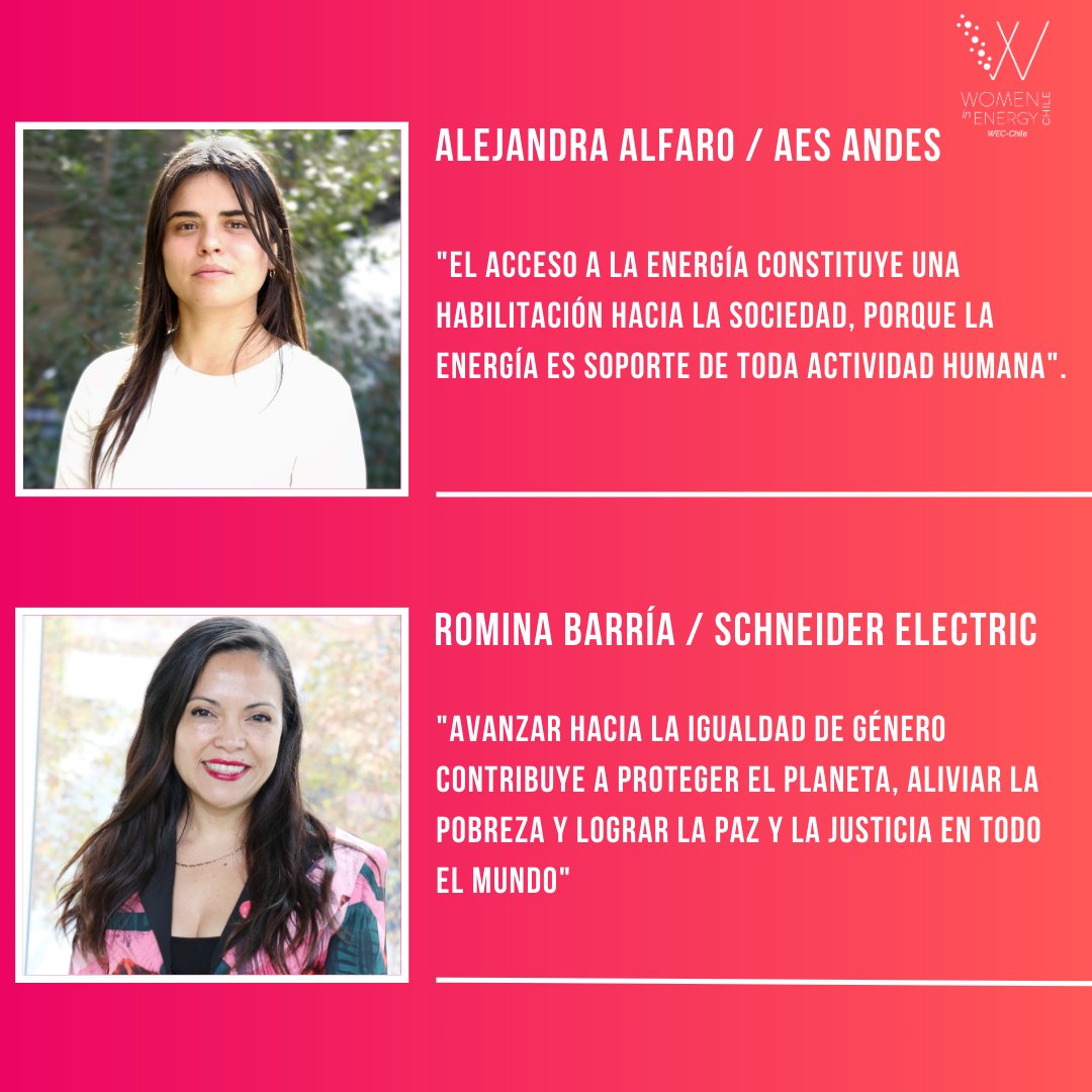 Conoce a la 5ta Generación de Women in Energy <a href="/WEC_Chile/">World Energy Council (WEC) Chile</a>. En esta oportunidad, Alejandra Alfaro de <a href="/AES_Andes/">AES Andes</a> y Romina Barría de <a href="/SchneiderElec/">Schneider Electric</a> 

📎 wec-chile.cl/conoce-a-la-5t…

#GrupoSaesa #ENGIEChile #Deloitte #Transelec #TinguiriricaEnergia #PrimeEnergíaChile