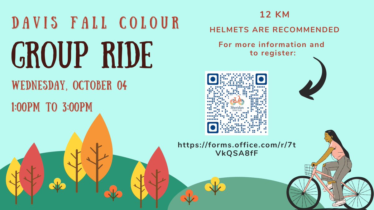 📢Sheridan students and staff at Davis can join our fall excursion to Meadowvale Conservation Area on October 4. A limited number of bikes can be provided for the event. 📷forms.office.com/r/7tVkQSA8fF