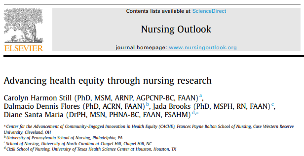 Ending the work week on a good note. New pub @NursingOutlook with stellar @NursingCANS scientists on ways nursing research CAN advance health equity! Link below. Thanks @diane_santa Carolyn Still and Jada Brooks! @PennNursing @CizikNursing