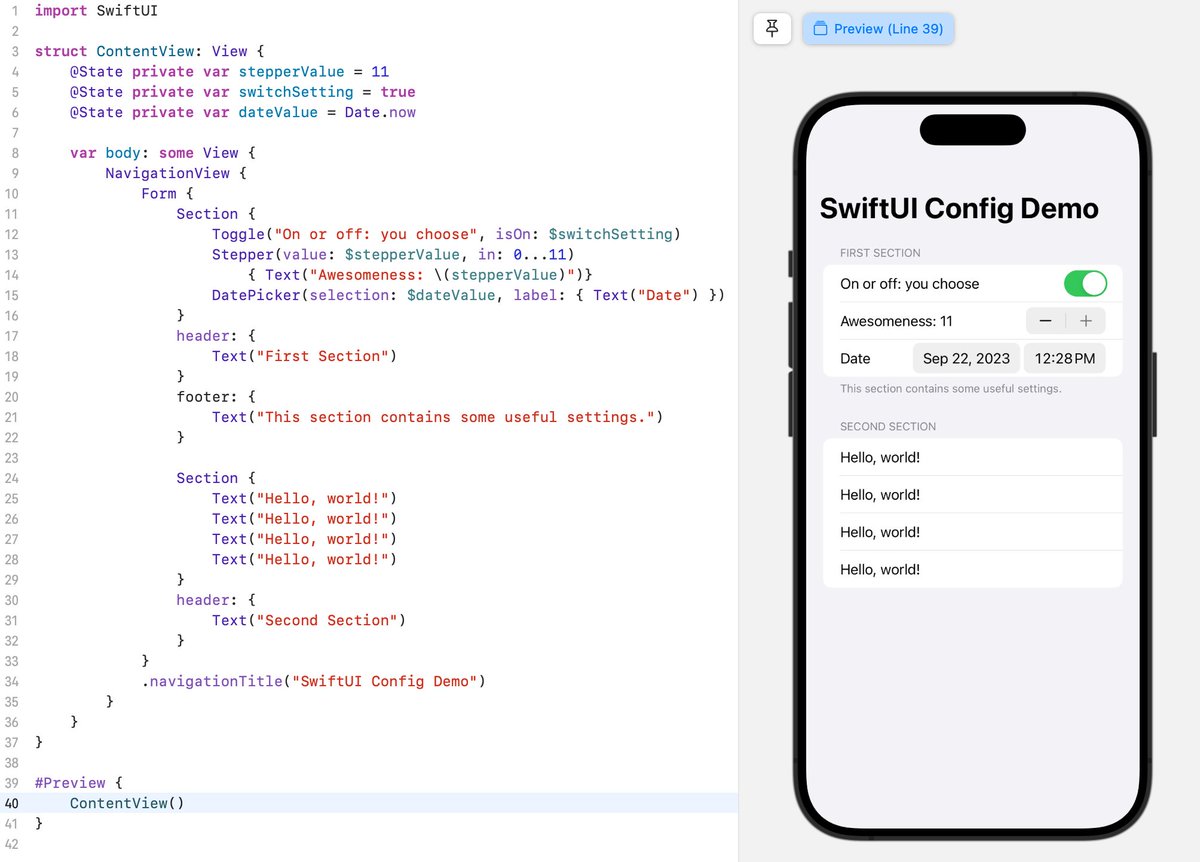 timsneath's tweet image. I hope folk know that I'll _always_ be a big fan of Flutter. But here is an example of the kind of screen that SwiftUI makes really easy. A fun Friday challenge: try and recreate this in #Flutter :)