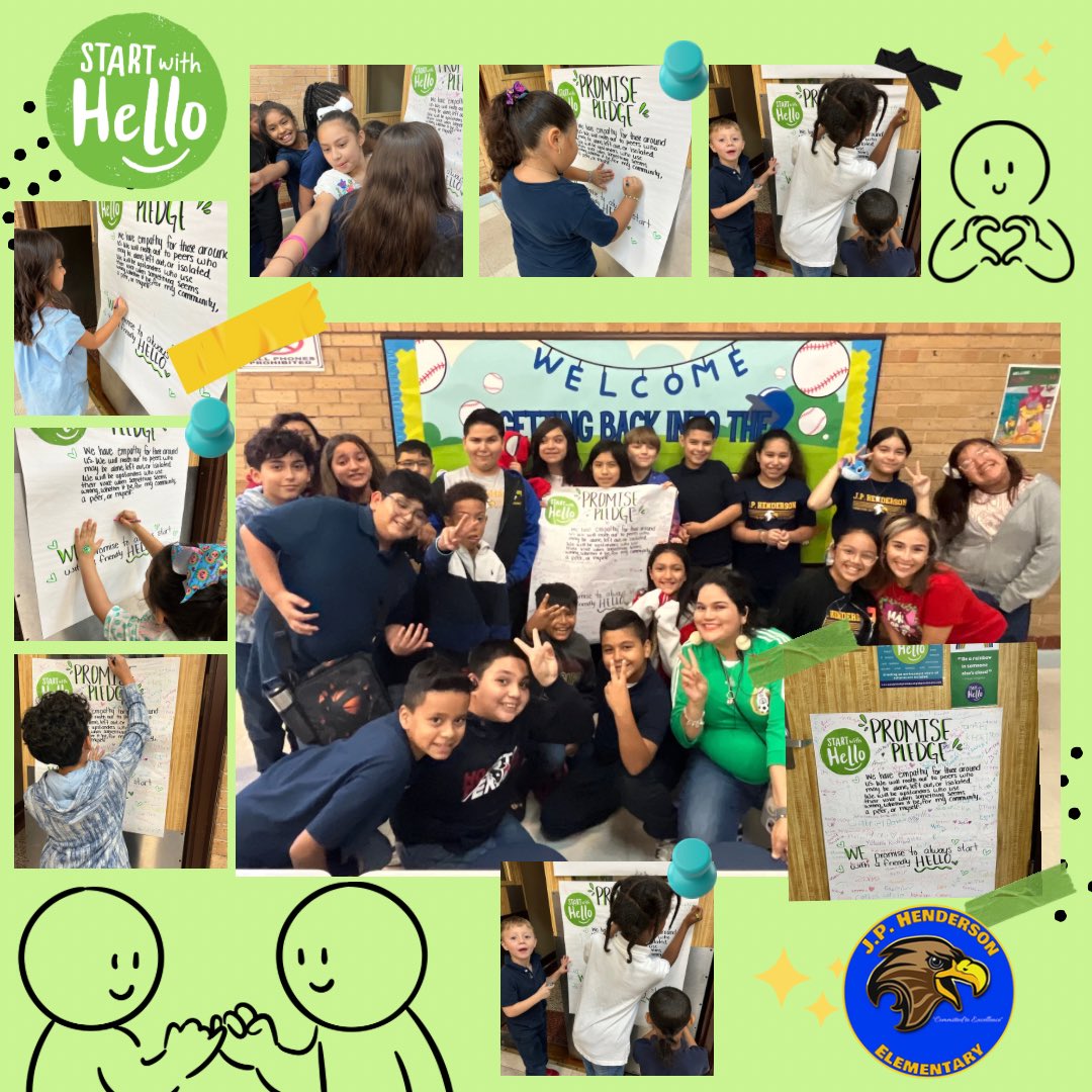 💚 What an awesome Fri-Yay! our  students signed the promise pledge with a joyful smile on their faces  🫶🏻 💚#SayHelloWeek  #beanupstander #SandyHookPromise #StartWithHello @HISDSEL @MrKevinJ1973 @JP_Falcons @Elmacias07 @Dr_JDavila