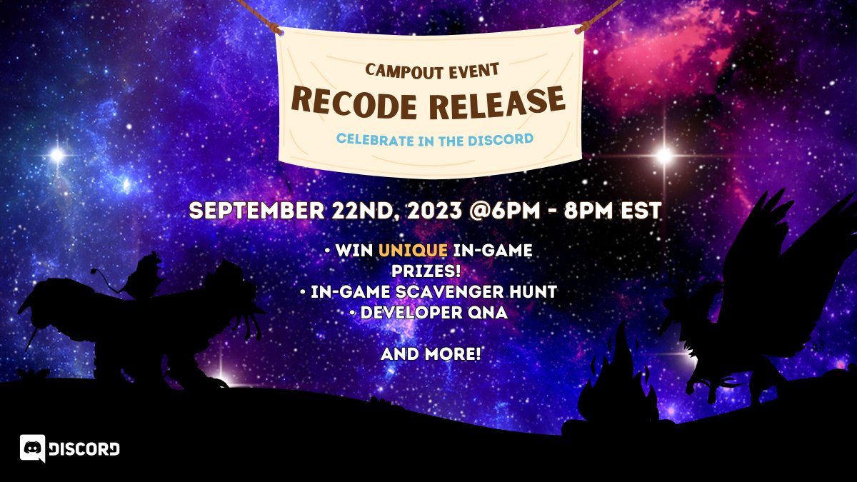 Sonar Studios on X: Join us today at 6:00pm EST in the Creatures of Sonaria  Discord to celebrate the launch of recode! 🎊 We hope to see you all there!  Join here