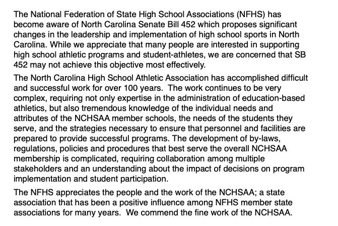 The <a href="/NFHS_Org/">NFHS</a> has released a statement about the passage of SB 452. 

"While we appreciate that many people are interested in supporting high school athletic programs and student-athletes, we are concerned that SB 452 may not achieve this objective most effectively."