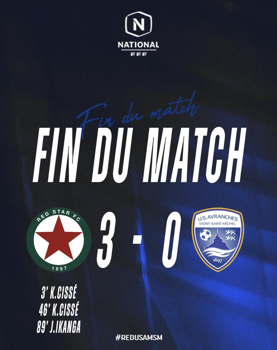 USAvrMSM_Off's tweet photo. 90+2' |  𝗙𝗜𝗡 𝗗𝗨 𝗠𝗔𝗧𝗖𝗛

🔚 L'US Avranches Mont-Saint-Michel s'incline sur le score de 3 buts à 0 face au @RedStarFC. 
Prochain match vendredi prochain à domicile contre le Goal FC. 

#REDUSAMSM | 3️⃣ - 0️⃣ https://t.co/WIFuaP0aJ1