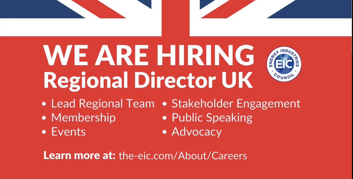 We are hiring!  

#JoinUs  #teamEIC

Apply now for the very cool role of Regional Director, UK

lnkd.in/ear22yFW

<a href="/TheEICEnergy/">The EIC</a>