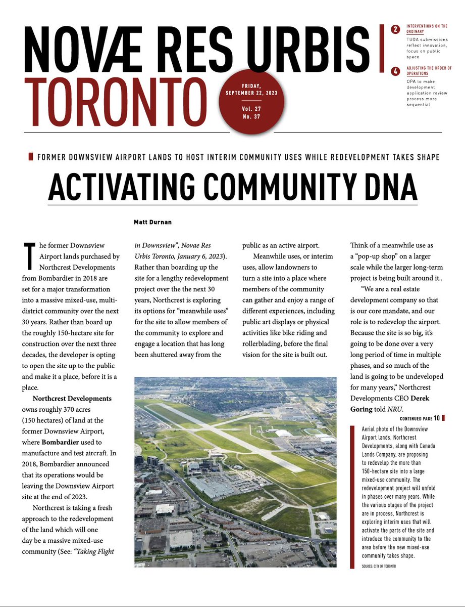 NorthcrestDev's tweet photo. We are delighted to share that Northcrest Developments is featured in NRU Toronto today, in a piece by @mdurnan on meanwhile use at the Downsview Airport Lands. Read the article here: https://t.co/L8l1d65Bxa #MeanwhileUse #InterimActivation #DownsviewAirportLands #Placemaking https://t.co/xE5upKCMQc