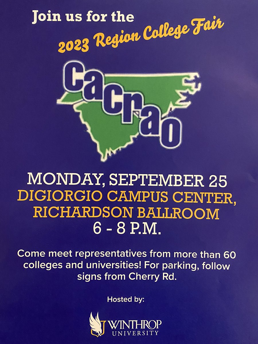 Winthrop University will be hosting a college fair on September 25 from 6-8pm. This is a great opportunity to speak to college reps about their schools and ask any questions you may have! <a href="/NHS_Trojans/">Northwestern HS</a>