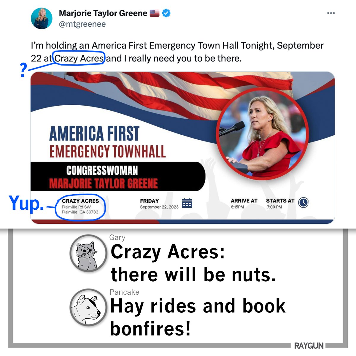 RAYGUNshirts's tweet image. The revolution will start...... where? 

Something tells us the Crazy Acres Pumpkin Patch has tiki torches.... #raygun #crazyacres