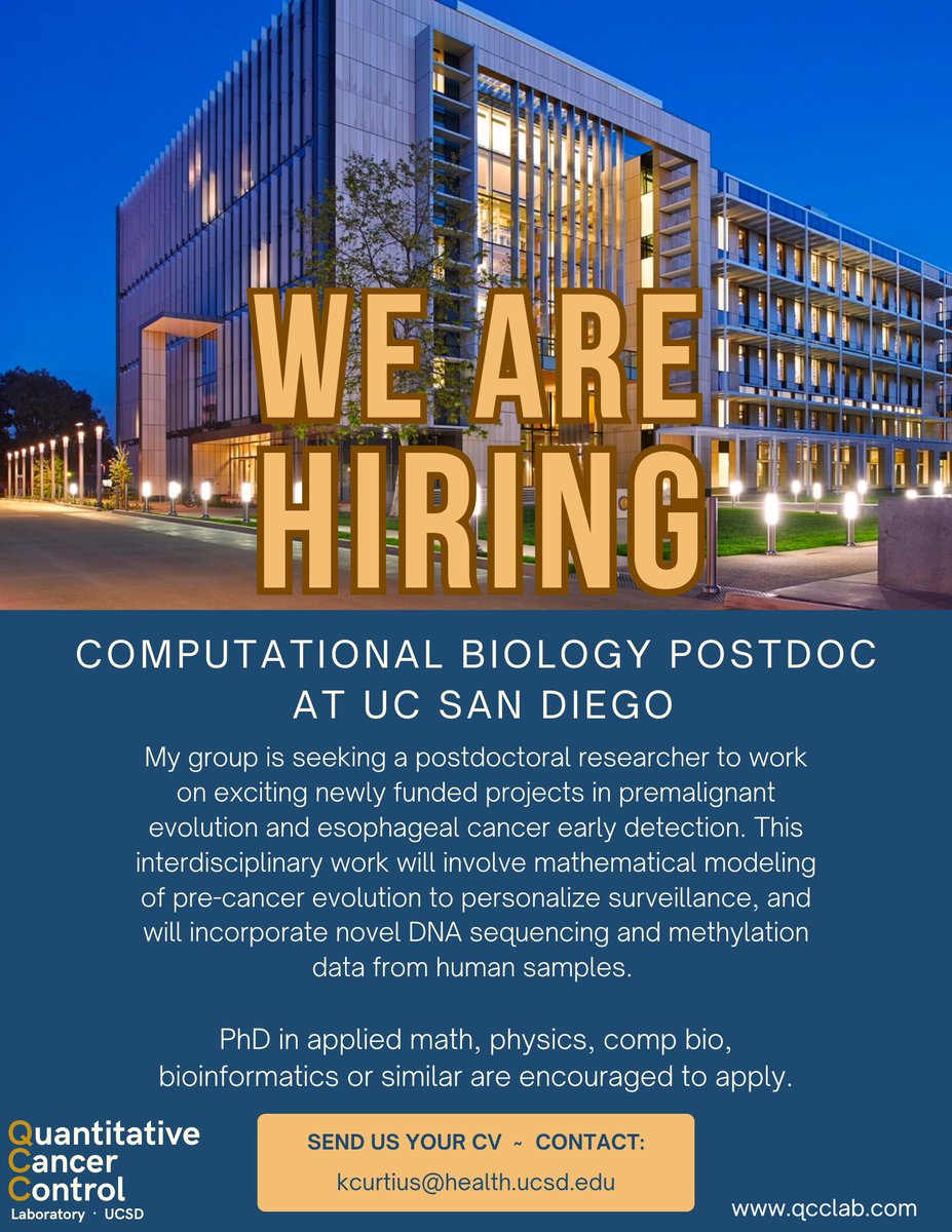 Postdocs! Please apply to join our lab and work on mathematical/computational projects in cancer evolution and screening. Happy to discuss any details and tell you all about us 🤓 Please RT #mathonco