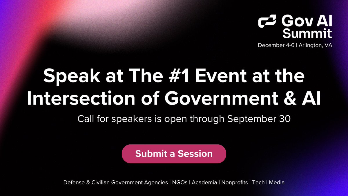 govaisummit's tweet photo. 🗣️ Apply to speak at #GovAI23, the event where practical applications & opportunities of #AI in the #PublicSector are shared across defense & civilian government agencies, NGOs, academia, nonprofits, tech, and media.
Apply: https://t.co/xRvvZoE90y
#GenAI #GovTech #ResponsibleAI https://t.co/dzAqWDvdWN
