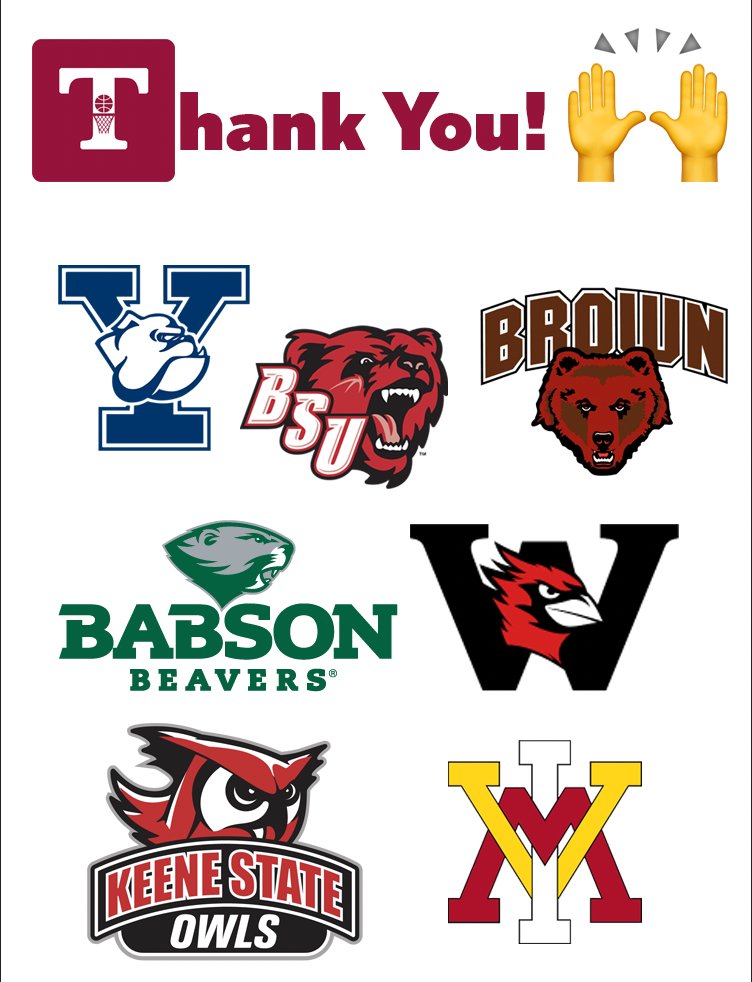 🙏🙏🙏 BIG THANKS 🙏🙏🙏 to these excellent programs 👇👇👇👇 for making it out to Stone Gym this week for our Open Gym sessions
<a href="/YaleMBasketball/">Yale Men's Basketball</a> 
<a href="/BrownU_MBB/">Brown Men's Basketball</a> 
<a href="/Babsonhoops/">Babson Basketball</a> 
<a href="/wes_mbball/">Wesleyan Basketball</a> 
<a href="/Bsumbb/">Bridgewater State University Mens Basketball</a> 
<a href="/KSCBasketball/">Keene State Men’s Basketball</a> 
<a href="/VMI_Basketball/">VMI Basketball</a> 

#Together 
#HereComesTabor
