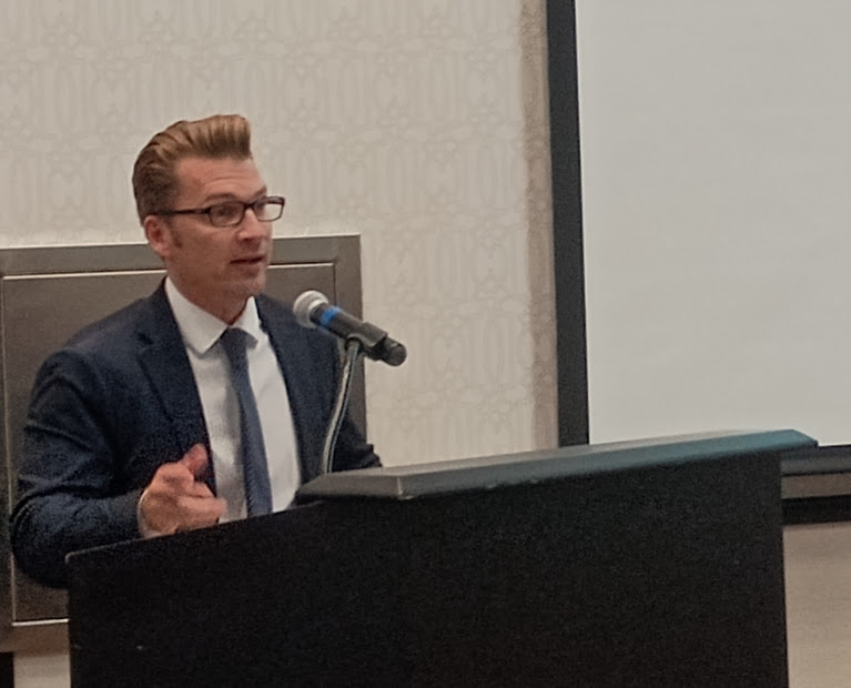 MIke Olender, director of <a href="/AARPNC/">aarpnc</a> discussed current issues at the @ncaging annual meeting in Raleigh on Friday.