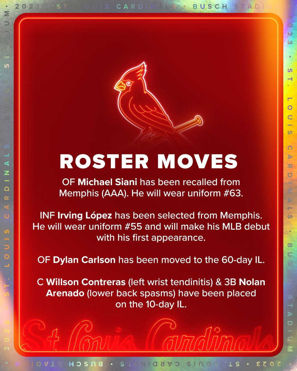 Cardinals's tweet photo. We have made the following roster moves: https://t.co/owiH6wT2HM