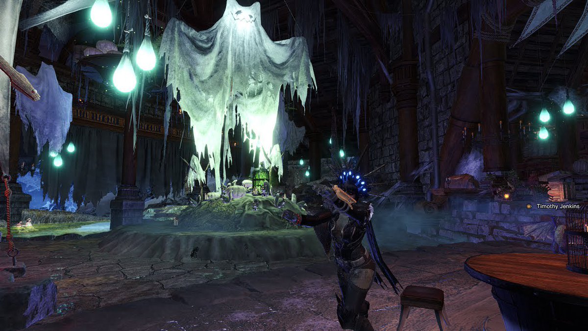 —

ethereal lights and draped fabrics in the likeness of specters. Stood upon 

“Ahem!” Their host called from the flight of stairs. “Welcome to #FIGHTORFRIGHT! These halls have been freshly renovated for our party, but take care not to wander too deep into the dark, oOoOo~!”