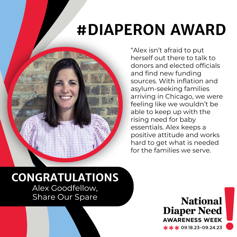 We're proud to present the #DiaperOn Award to Anthony Christopher (@AllOptionsIN), the National Charity League (Indiana Diaper Bank), & Alex Goodfellow (@ShareOurSpare) for their work to #EndDiaperNeed! Congratulations Anthony, Alex, & the National Charity League!