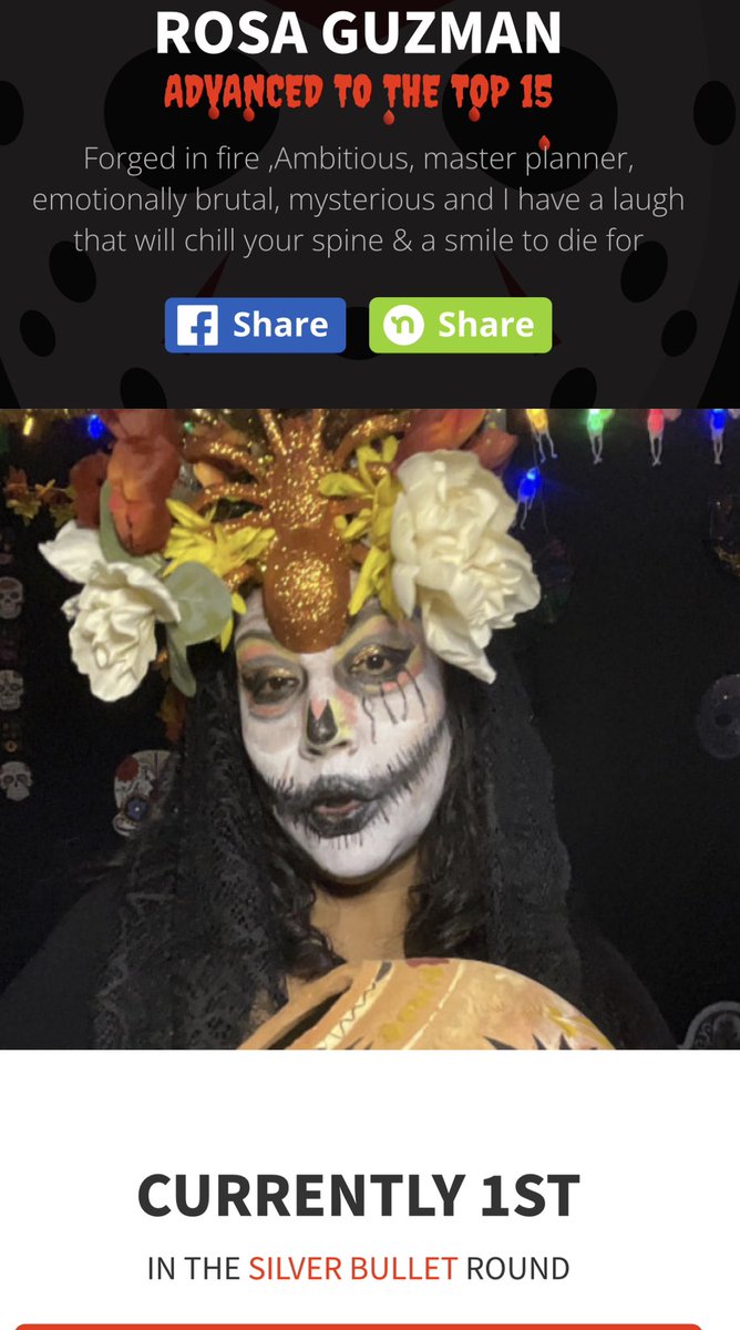mixtli210_'s tweet photo. Hi I’m Rosa and currently been holding 1st place in my group please vote for me it’s quick and a free vote every 24 hrs . Help me stay in 1st place  #faceofhorror2023 #sonofmonsterplooza #spookyempire #dreadcentral  #ruemorguemag #salemfilmfestival https://t.co/uhw312Figu