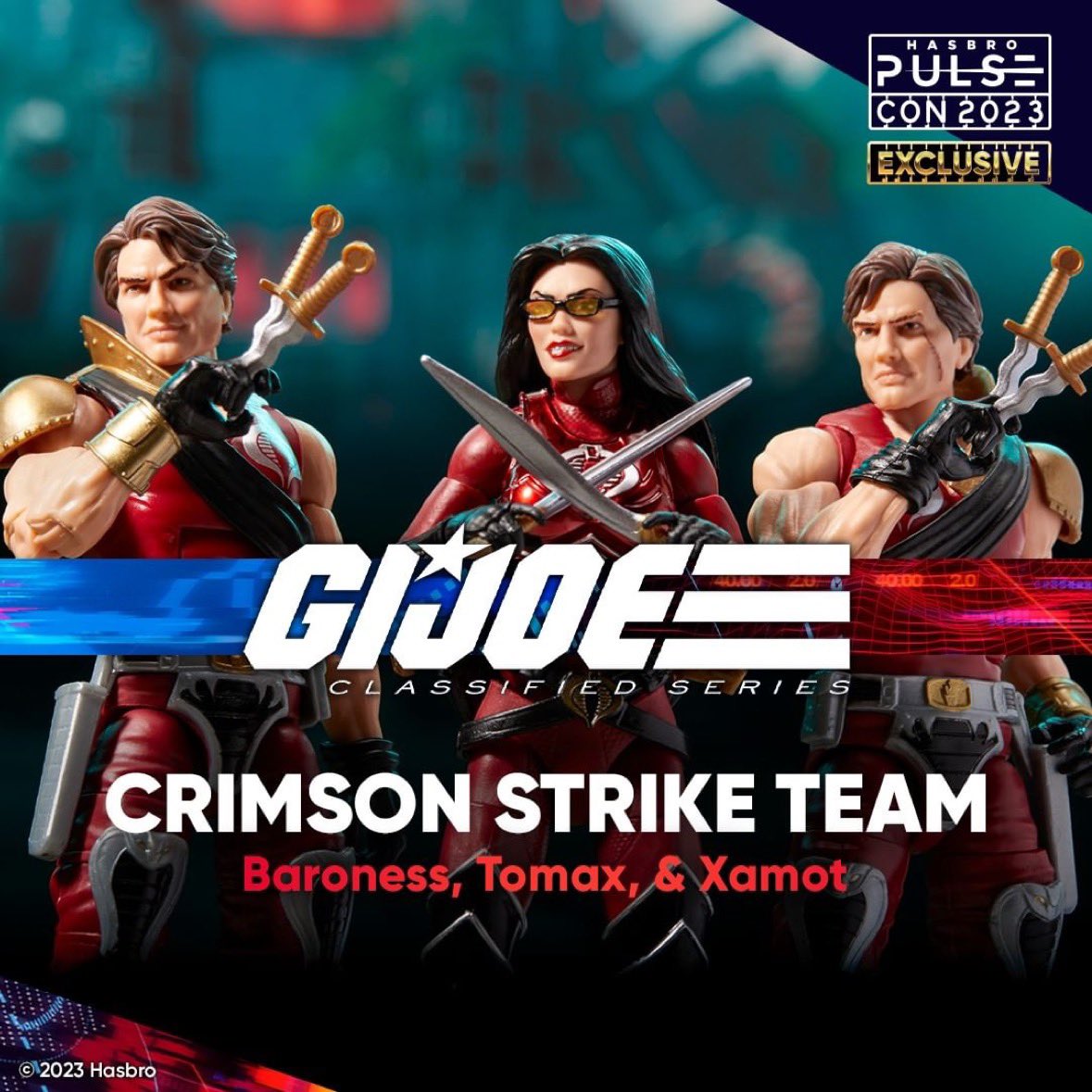collectxdestroy's tweet image. Lookout, #GIJoe fans! The Crimson Strike Team is ready to seize control within Cobra. Featured at #HasbroPulseCon, the Crimson Strike Team is coming to the G.I. Joe Classified Series for the first time ever! This multi-pack comes with Baroness, Tomax and Xamot along with 27…