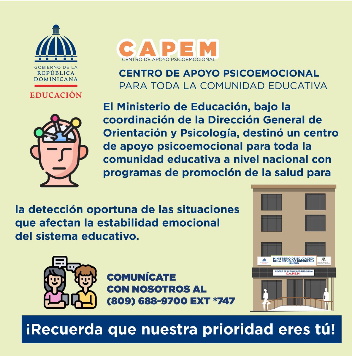 EducacionRDo's tweet photo. Conoce todo lo relacionado sobre nuestro nuevo programa Centro de Apoyo Psicoemocional (CAPEM).
¡Recuerda que nuestra prioridad eres tú!
#EstoEsCambio #CAPEM https://t.co/iRD34zoDs9