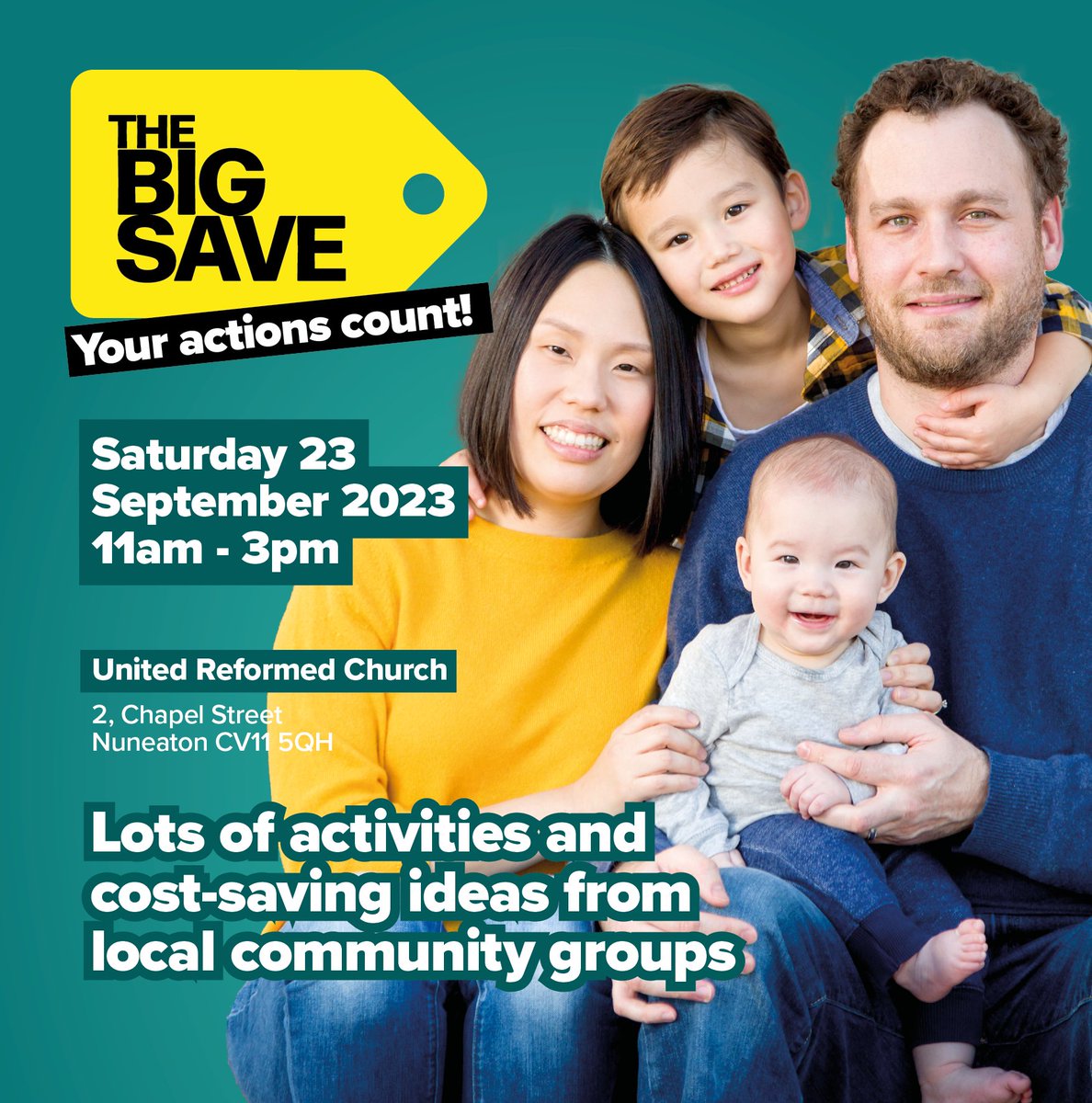 warksclimate's tweet photo. Join us tomorrow 11am-3pm at URC, Nuneaton for:
- Free refreshments
- Free electrical repairs
- Free toy swap
- Free children's activities
- Free plants &amp; seeds
- Free energy saving advice
- Free active travel advice
- and much, much more... @NuneatonNews @NunTelegraph https://t.co/9AJaK2gY4a