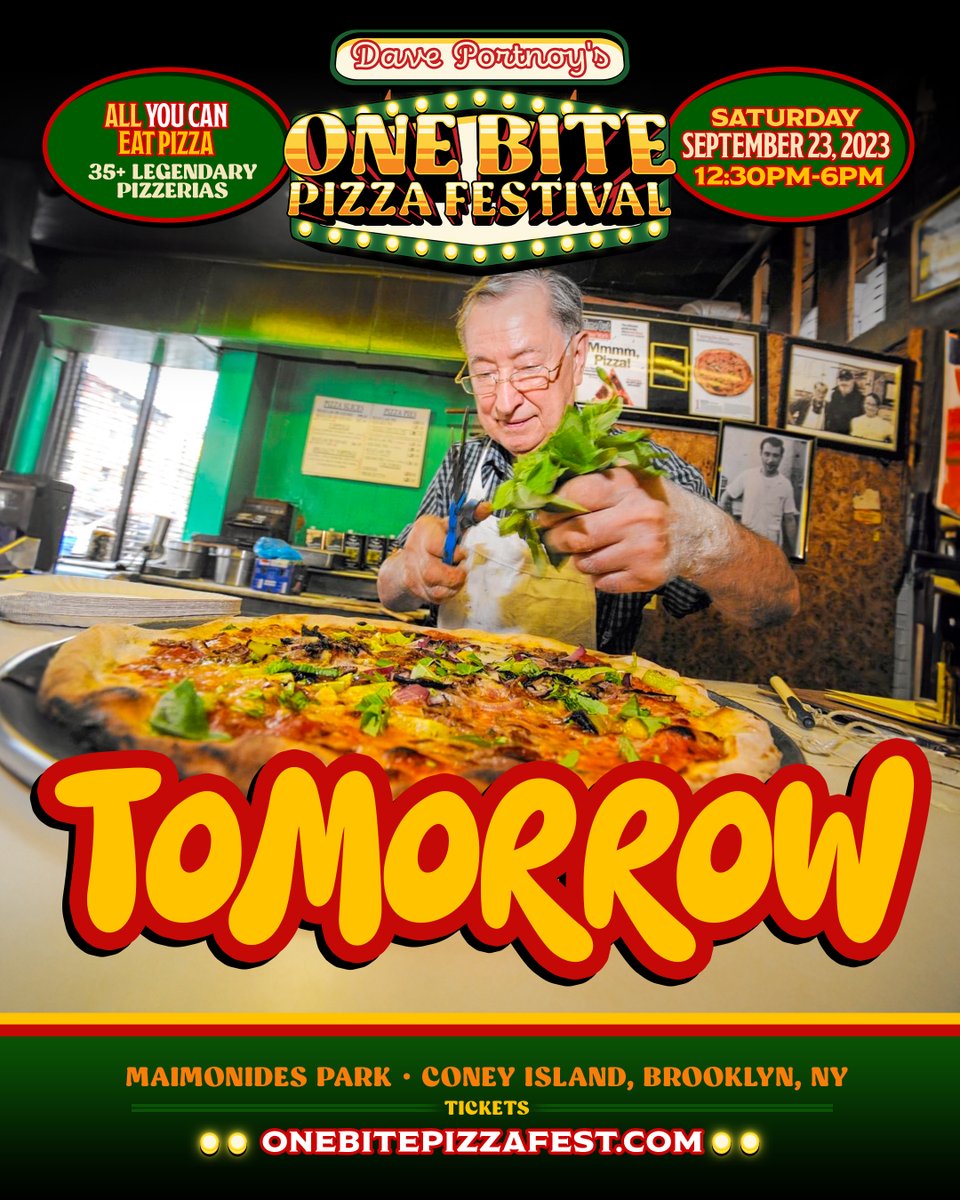 OneBiteFest's tweet photo. TOMORROW we begin to slice it up! 🍕😀🎉 Who's ready for the greatest gathering of pizzerias?! 🎟 → https://t.co/48QXJxvQWD https://t.co/qJu48CJHZE