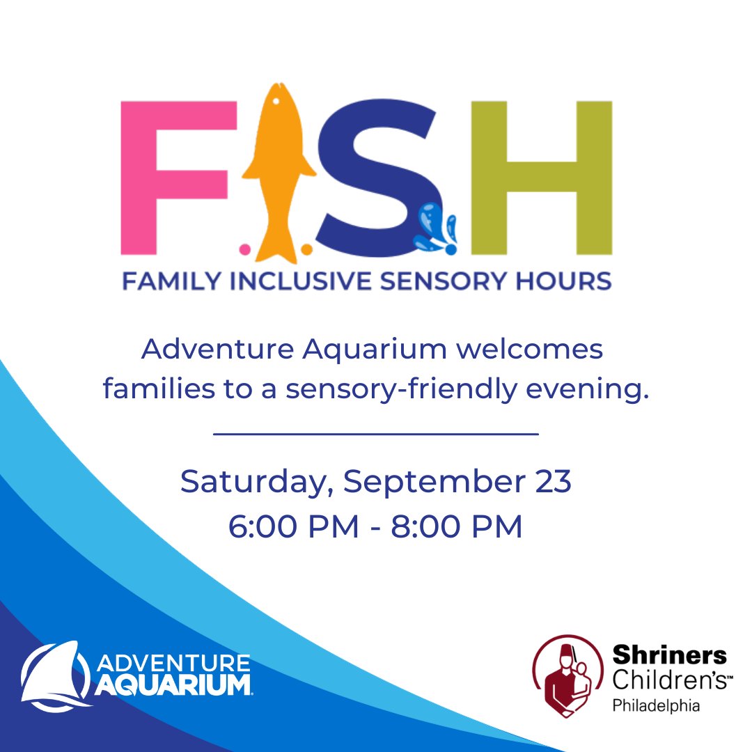 🐟  Join us tomorrow, Saturday (9/23) from 6:00 p.m. to 8:00 p.m. for a sensory-friendly event, F.I.S.H. Night (Family Inclusive Sensory Hours) in partnership with @shrinersphilly! 
🐠 Get your tickets (bit.ly/48pWBCf) today!