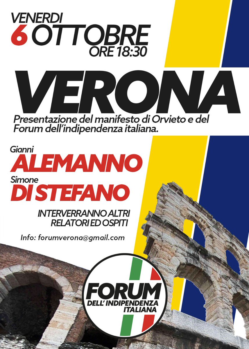 distefanoTW's tweet photo. A Verona insieme a @AlemannoTW per presentare il Forum dell’indipendenza italiana. Luogo esatto e relatori a breve. https://t.co/845zjK7bh1